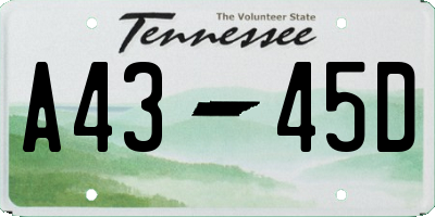 TN license plate A4345D