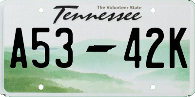 TN license plate A5342K