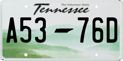TN license plate A5376D