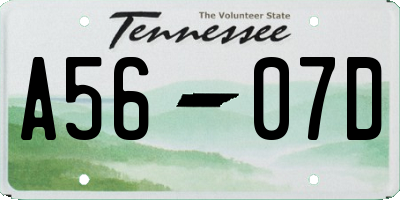 TN license plate A5607D