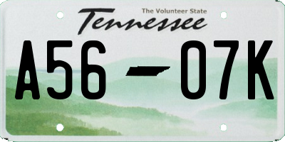 TN license plate A5607K