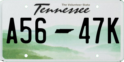 TN license plate A5647K