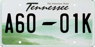 TN license plate A6001K