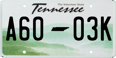 TN license plate A6003K