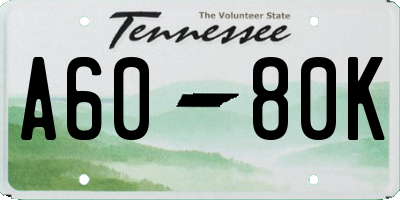 TN license plate A6080K