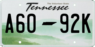 TN license plate A6092K