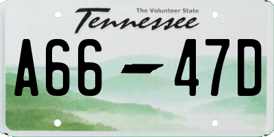 TN license plate A6647D
