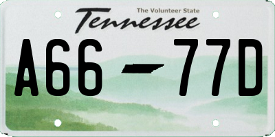 TN license plate A6677D