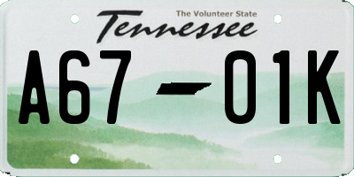 TN license plate A6701K
