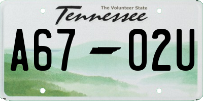 TN license plate A6702U