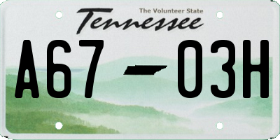 TN license plate A6703H