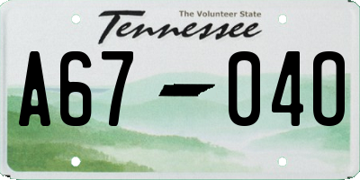 TN license plate A6704O