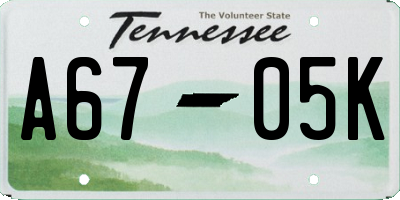 TN license plate A6705K