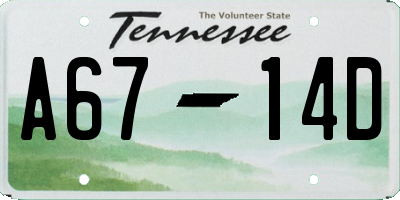 TN license plate A6714D
