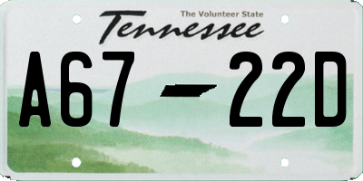 TN license plate A6722D