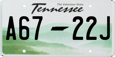 TN license plate A6722J