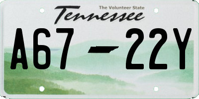 TN license plate A6722Y