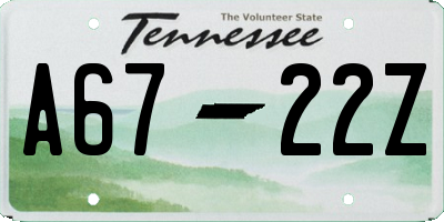 TN license plate A6722Z