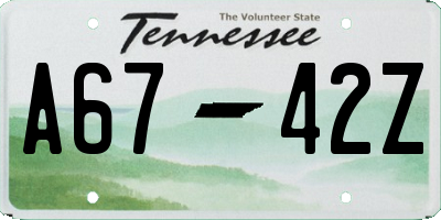TN license plate A6742Z