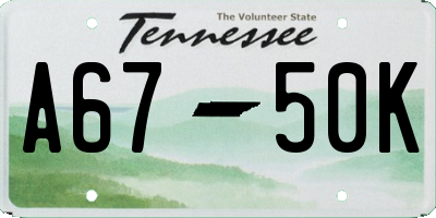 TN license plate A6750K