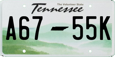 TN license plate A6755K
