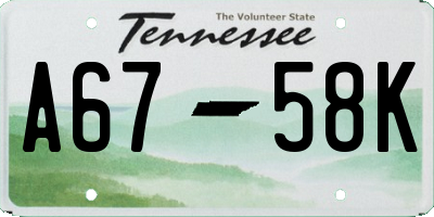 TN license plate A6758K