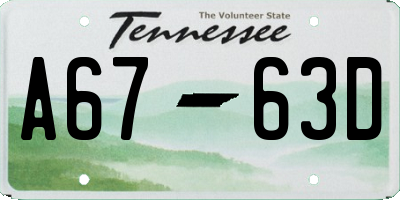 TN license plate A6763D