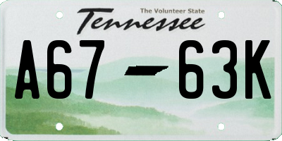 TN license plate A6763K