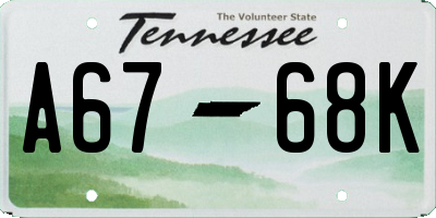 TN license plate A6768K
