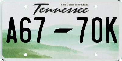 TN license plate A6770K