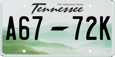 TN license plate A6772K