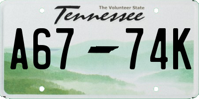 TN license plate A6774K