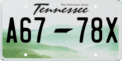 TN license plate A6778X