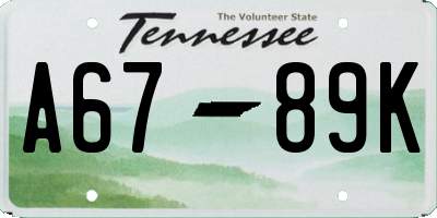 TN license plate A6789K