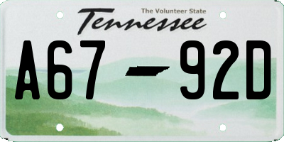 TN license plate A6792D