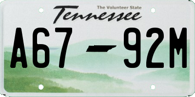TN license plate A6792M