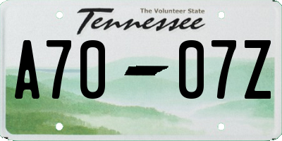 TN license plate A7007Z
