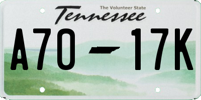 TN license plate A7017K