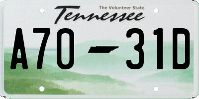 TN license plate A7031D