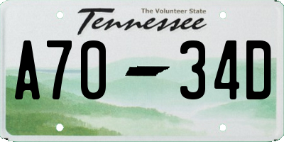 TN license plate A7034D
