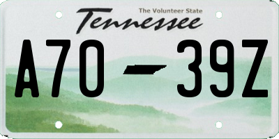 TN license plate A7039Z