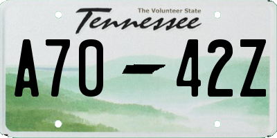 TN license plate A7042Z