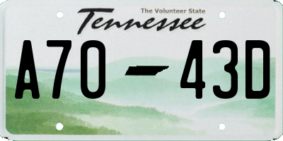 TN license plate A7043D
