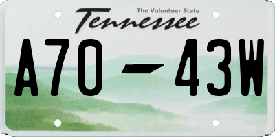 TN license plate A7043W