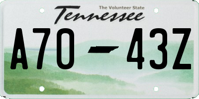 TN license plate A7043Z