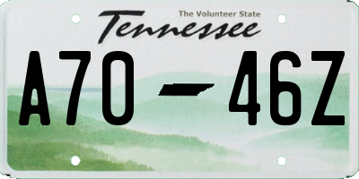 TN license plate A7046Z