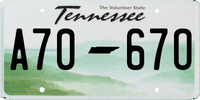 TN license plate A7067O