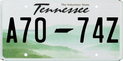 TN license plate A7074Z