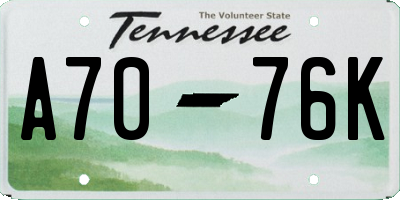 TN license plate A7076K