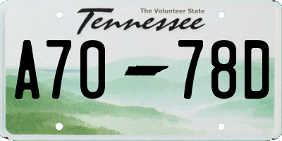 TN license plate A7078D